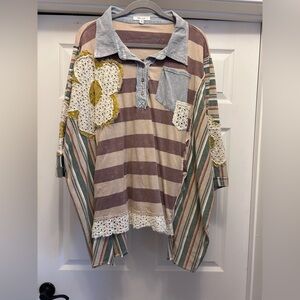 Oli & Hali Oversized Jill Patchwork Top with Floral Accents